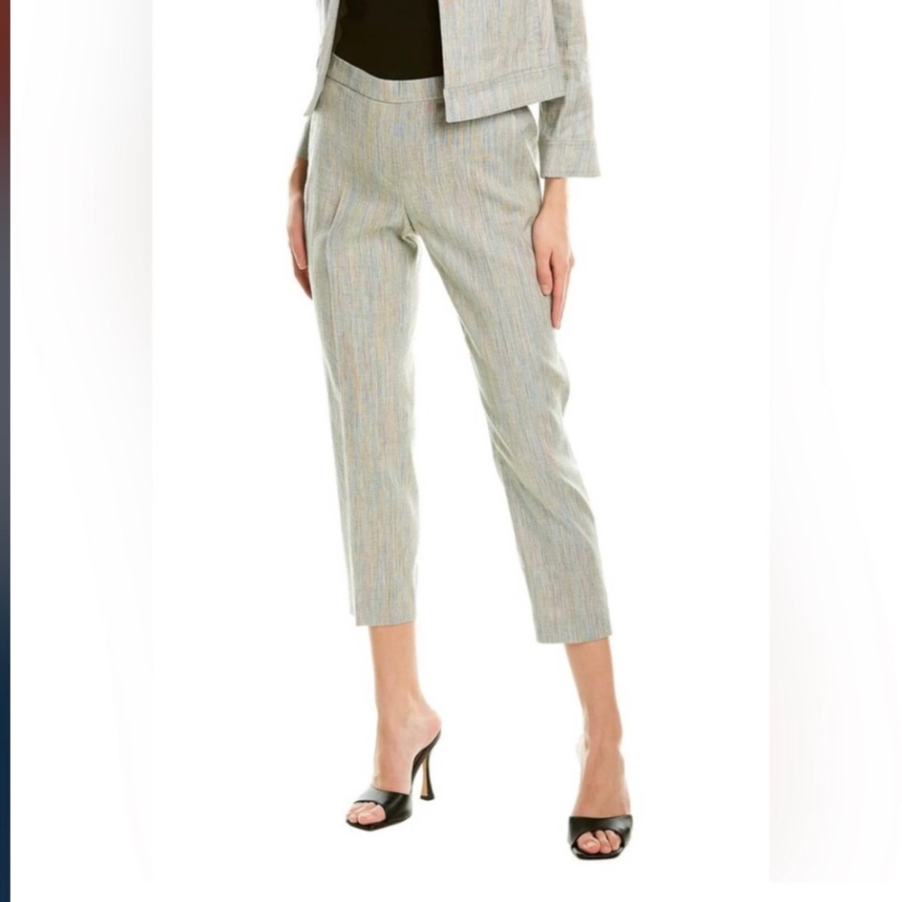 Theory slim cropped pull on pant with multi colored stretch linen size 0